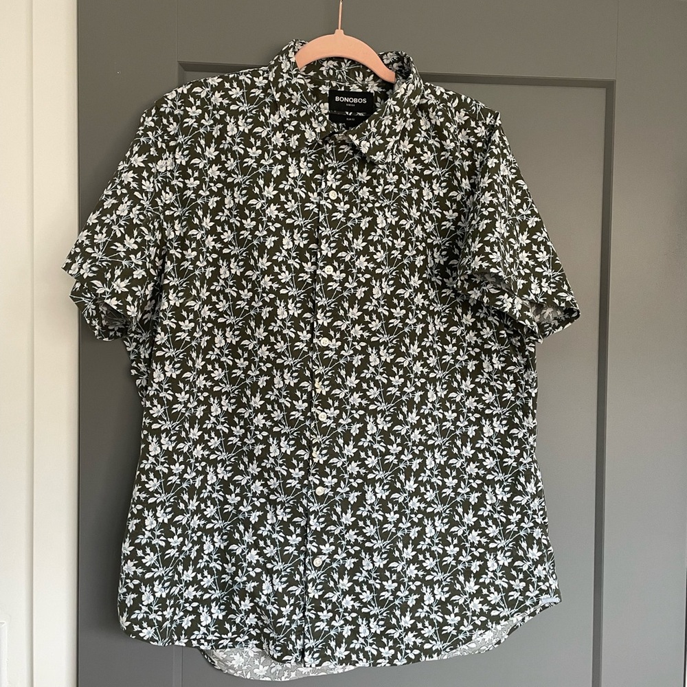 Bonobos Men's Olive and White Floral Shirt